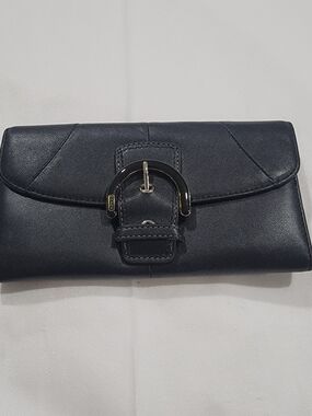 Coach Black Leather Buckle-Front Wallet